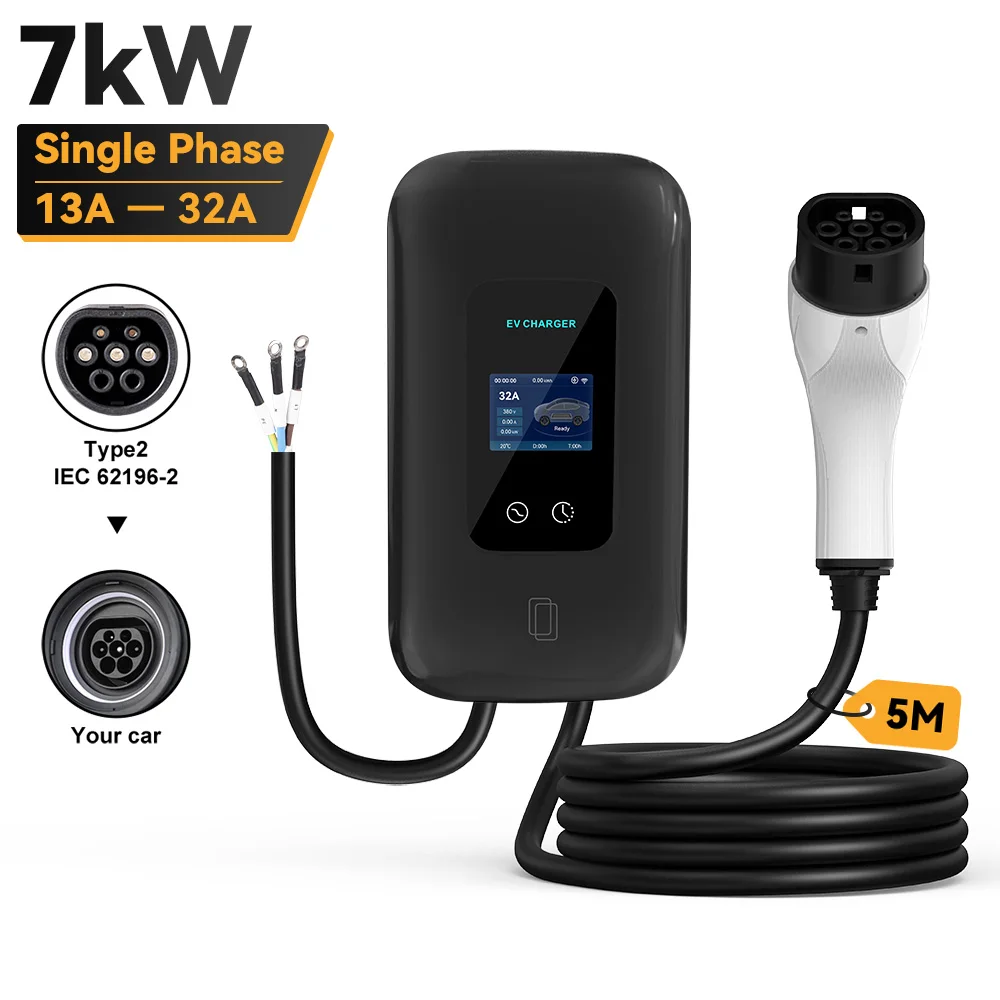 JDMEX EV-Ladestation Wallbox 22KW 11KW 7KW 32A Typ 2 Elektroauto-Ladestation 5M Kabel Mit Drahtloser APP RFID-Kartensteuerung