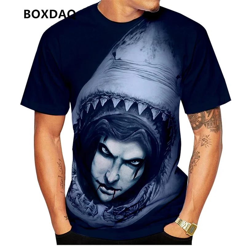 Beach Casual Men's T-Shirts Summer Shark Graphic Fashion T Shirt Short Sleeve 3D Print Street Hip Hop Male Tee 6XL Big Size Tops