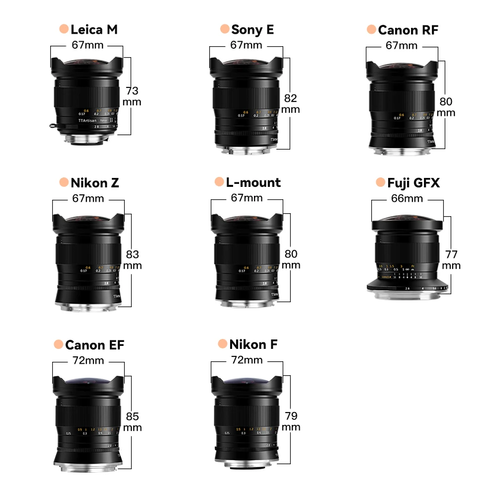 TTArtisan 11mm F2.8 Full Fame Fisheye Lens for Fuji GFX Sony E Nikon Z F Canon EF R EOS R Leica L Sigma Lumix Camera 760D A6300