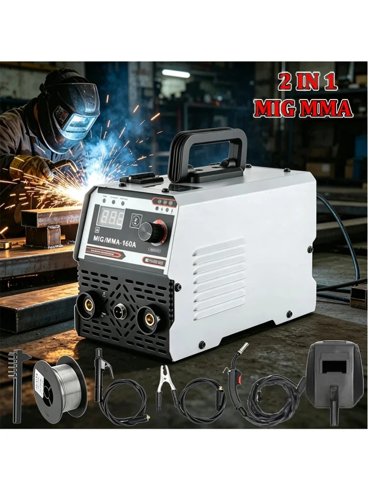 2-in-1 MIG/MMA Elektroschweißgerät, IGBT DC-Inverter-Schweißmaschine, stufenlos einstellbarer Strom, automatische Drahtzufuhr, Kontakt-Schweißgerät, ARC-Schweißgerät mit Elektrodenhaltermaske