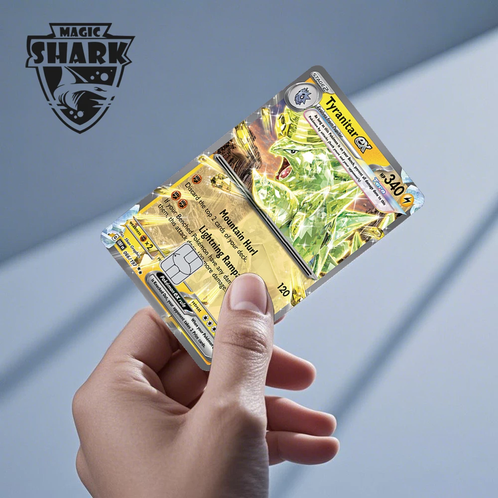 Magic Shark Tyranitar Pawmot Clefable Pokemons ช้า Victini Ex Soft PVC ไม่มีสติกเกอร์ผิวสําหรับเครดิตเดบิต Metro Card
