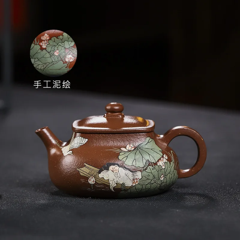 Yixing handmade purple clay pot, red downhill, sleeping beauty household tea set, teapot, teapo
