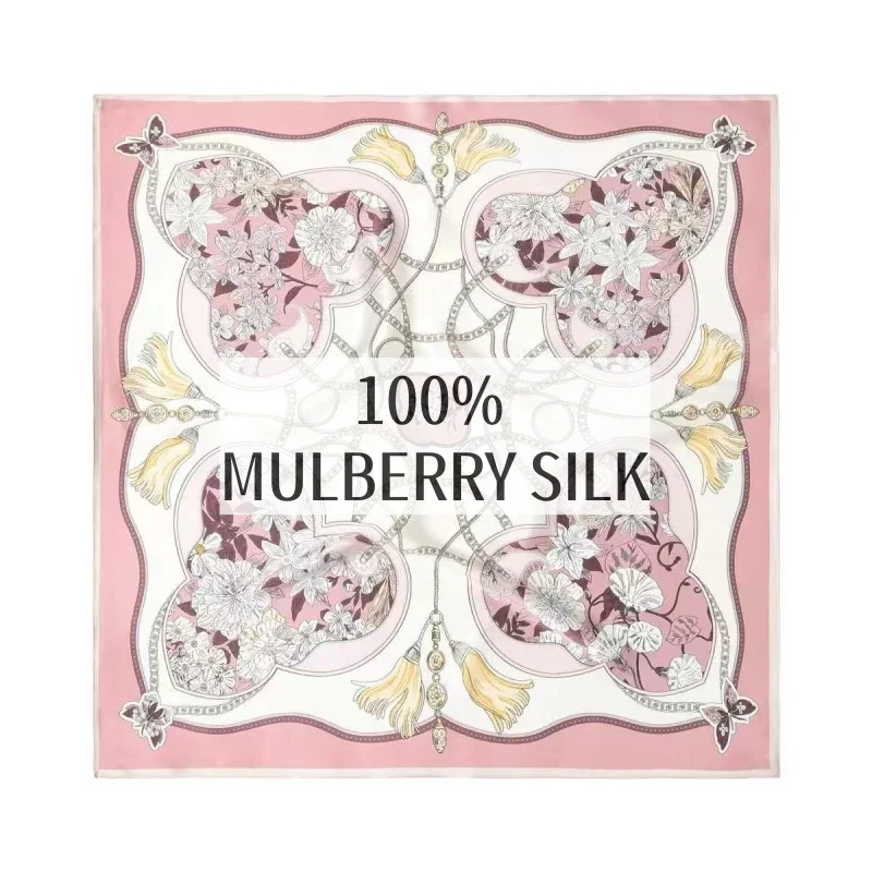 high-grade-100-mulberry-silk-scarf-classic-floral-chain-design-square-shape-stylish-women-all-match-outdoor-neck-accessory