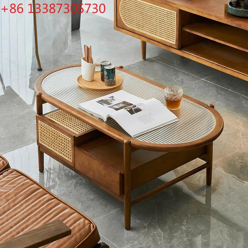 

Кофейный столик Quifeng из массива дерева и ротанга, круглый, для небольшой квартиры, для гостиной, для дома, модель Zhiyuan