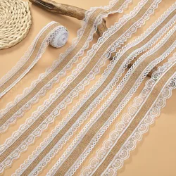 2/5Meter Natural Jute Burlap Ribbon With White Lace Vintage Rustic Trim Tape For DIY Crafts Bow Gift Wrapping Wedding Decoration