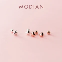 Modian Authentic 925 sterling Silver Rose Gold Color Glossy Hearts Stud Earring for Women Fashion Simple Ear Studs Fine Jewelry