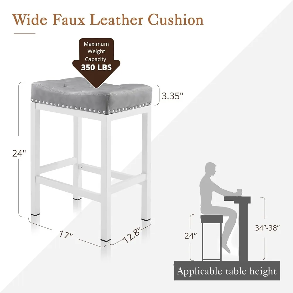 Taburetes de barra de altura de mostrador, sillín de 24 pulgadas, Taburetes de Bar sin espalda, Juego de 4 para mostrador de cocina, taburetes de mostrador de piel sintética