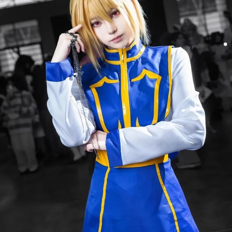 

Anime Kurapika Cosplay Costume Blue Robe White Long Pants Full Set for Men Yellow Wig Role Play Outfit Halloween Carnival Party