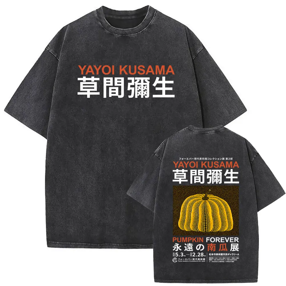 Japanese Artist Yayoi Kusama Pumpkin Forever Vintage Washed T Shirt Men Women Fashion Cotton Oversized T-shirt Unisex Streetwear