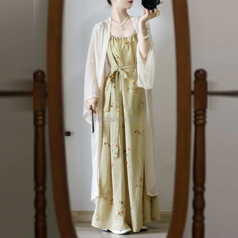 

New Chinese style Song Dynasty improved Hanfu dress Vintage cardigan Drawstring dress set Summer Daily Modern Outwear Hanfu