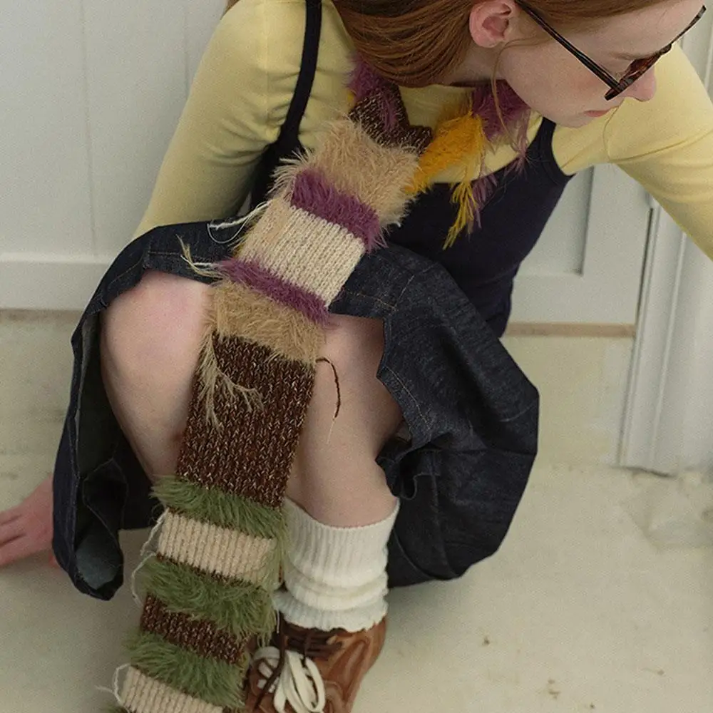 

Вязаные шарфы с кисточками нестандартной формы, мягкий пушистый длинный полосатый шарф, шерстяной вязаный декоративный теплый вязаный полосатый готический шарф