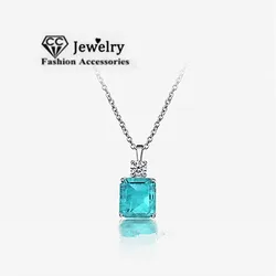 CC Created Topaz Necklace for Women Silver Color Blue Gemstone Fashion Accessories Luxury Party Fine Jewelry Gift CCN751