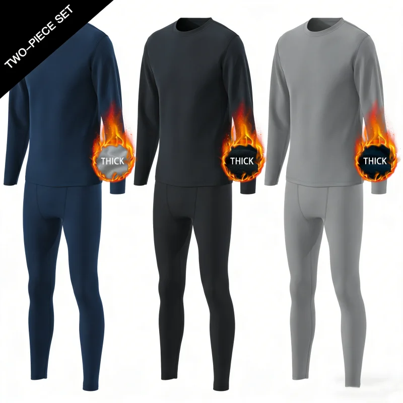 Winter Thermal Underwear Set Long-sleeved Trousers Home Suit Winter Tops Trousers Fleece-lined base layer Ski Suits Man