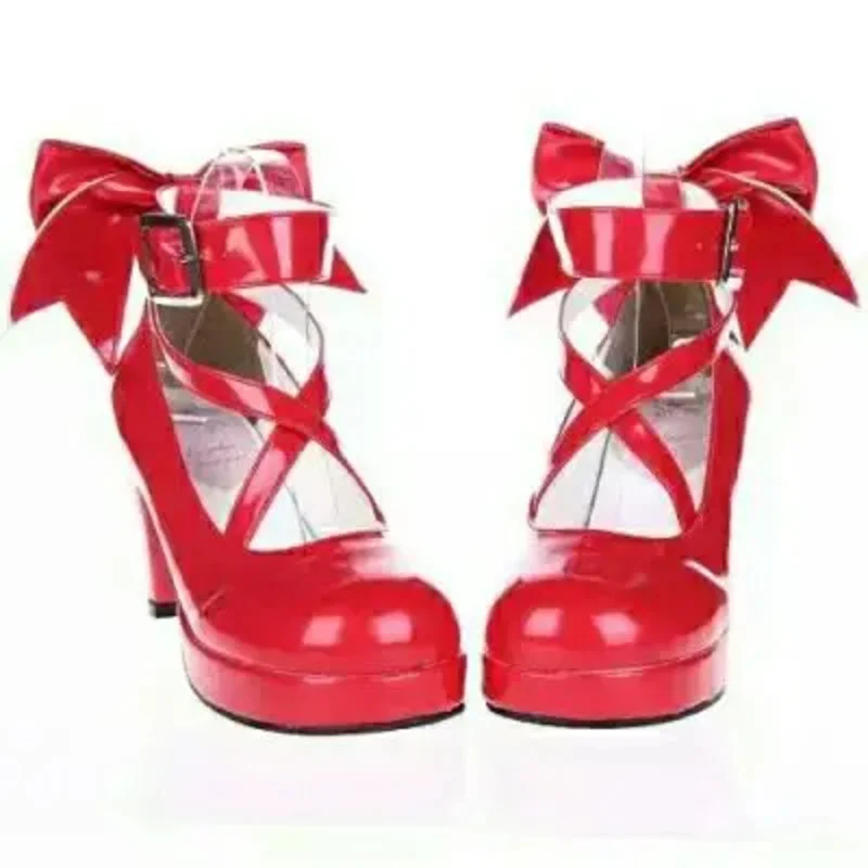 New Japanese Style Lolita Shoes Anime Cosplay Shoes/Boots Girls Princess Shoes High Heels Women's Shoes w/Bowknot