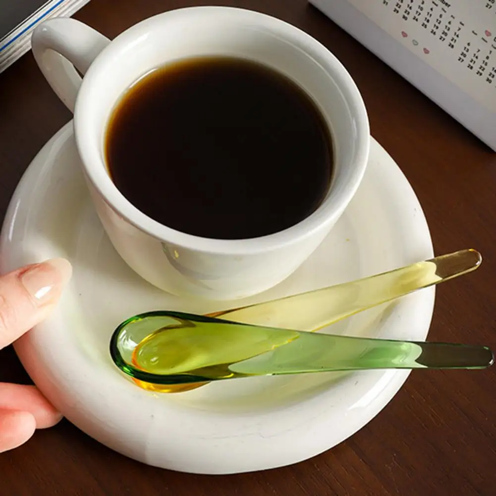 Adaptable Kitchen Tool Handmade Colored Glass Coffee Spoon Ergonomic Heat-resistant Stirring Bar Artistic Dishwasher Safe