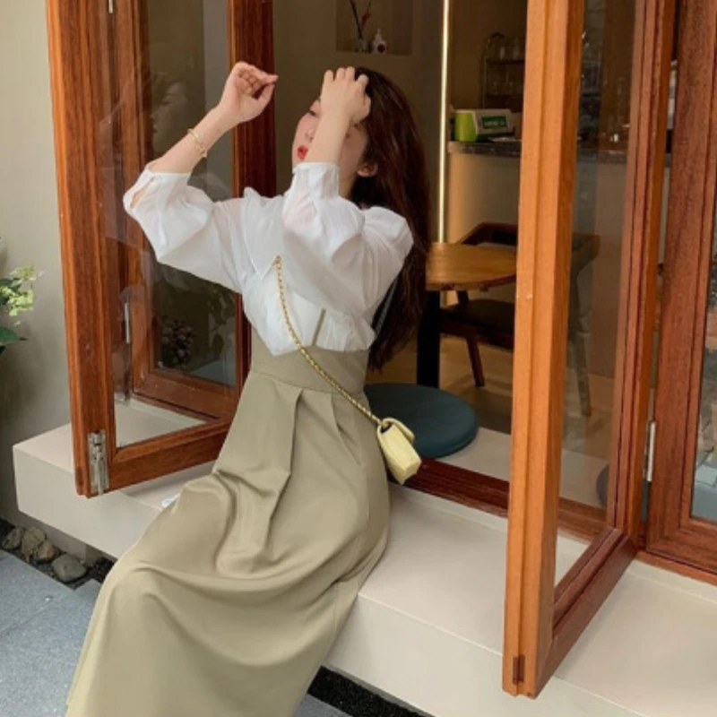 

Женские комплекты Осенняя рубашка с оборками на бретелях Платье во французском стиле Темперамент Офисные женские элегантные комплекты из 2 предметов Популярные отпускные милые ретро-шик