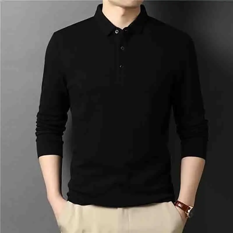 

Cotton Long Sleeve Men Polo T Shirts Fashion Business Casual Harajuku All-match 2xl Oversized Pullover Punk Black Interview Tops