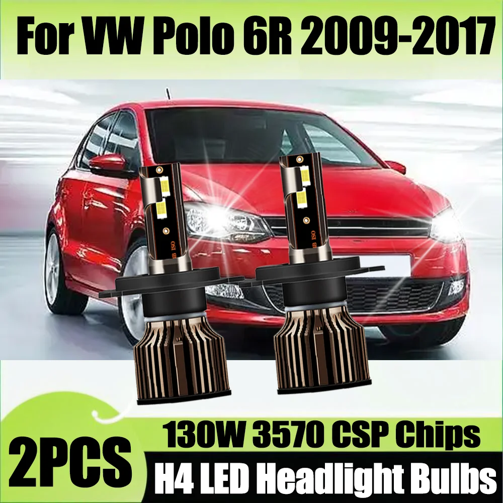 

2PCS Car Headlamps H4 LED Headlight Bulbs 130W 3570 CSP Chip 6000K Super White 30000LM High Power 12V For VW Polo 6R 2009-2017