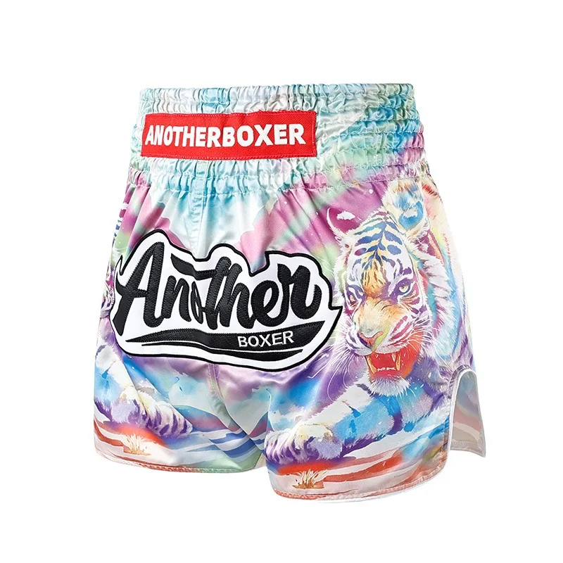 Tiger Muay Thai Boxershorts aus Satin, Premium Kickbox-Hosen mit elastischem Bund, locker geschnitten, hoch geschnitten, Kampfshorts für MMA-Sparring und Training
