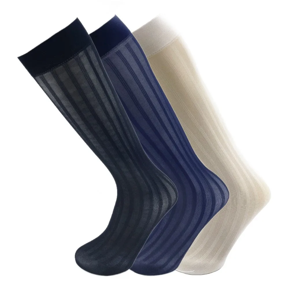 

1 Pair Summer Men's Business Suit Socks Mid-Length Tube Breathable Thin Striped Socks Gentleman Formal Business Stockings