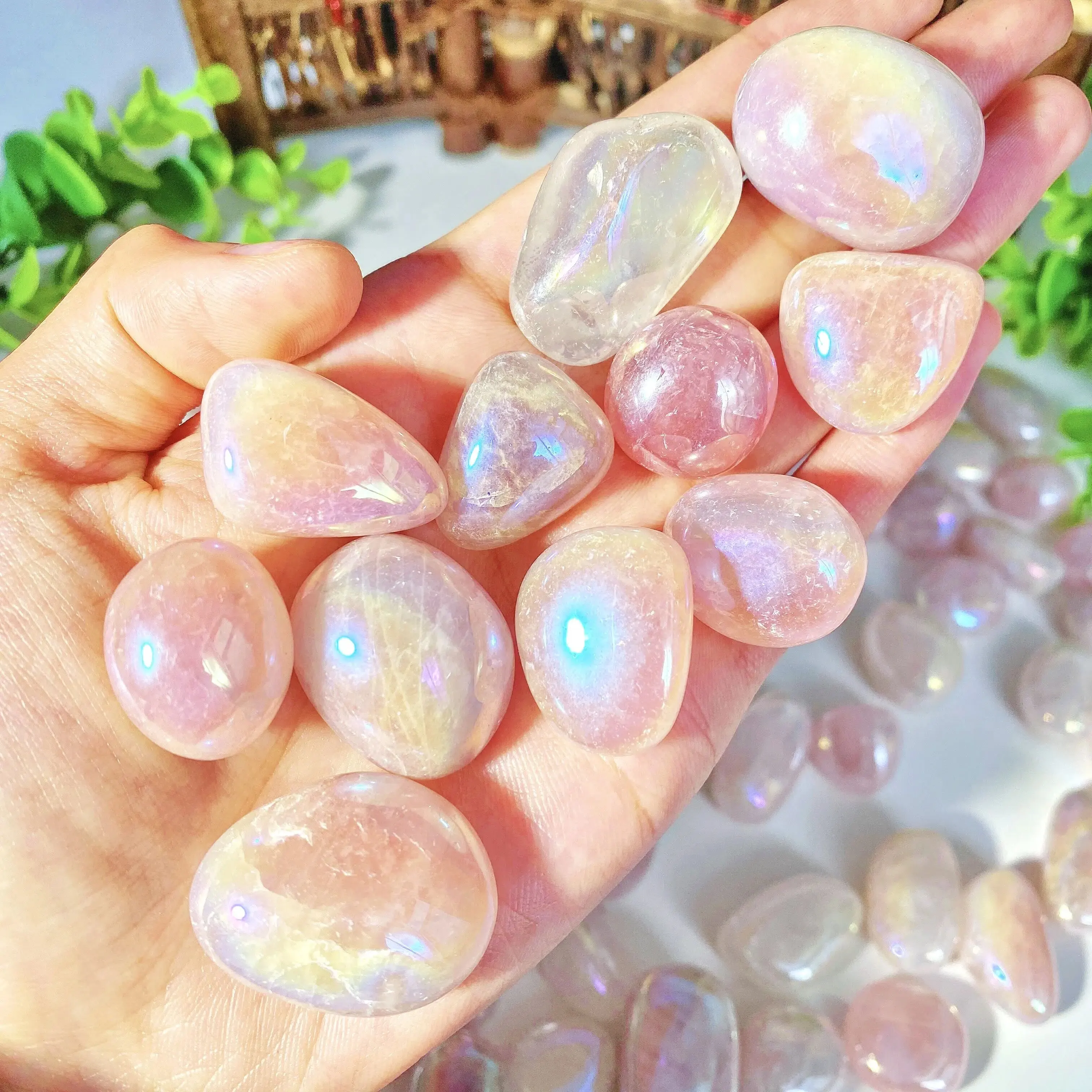 5PCS 10-50mm High Quality Aura Rose Quartz Natural Tumbled Crystal Stones Natural Crystals Chip Quartz Minerals,Gemstones,Gift