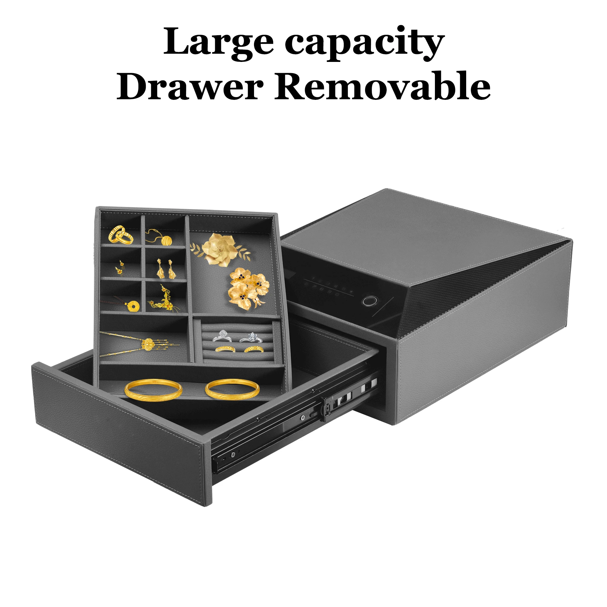 Biometric Fingerprint Safe,Leather Wrapped Jewelry Safes,Quick-Access Handgun Safe for Home and Vehicle