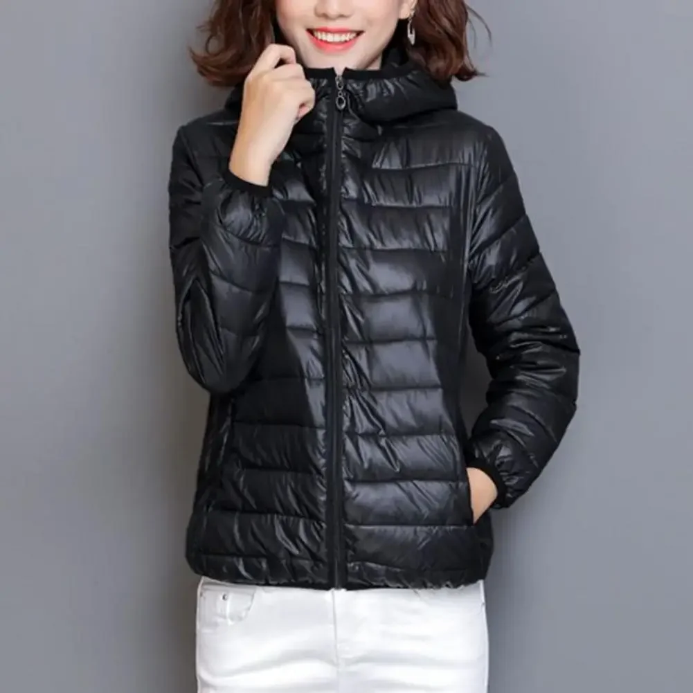 2025 automne hiver solide femmes manteau rembourré à capuche épais chaud lisse coupe ajustée fermeture à glissière dame manteau veste