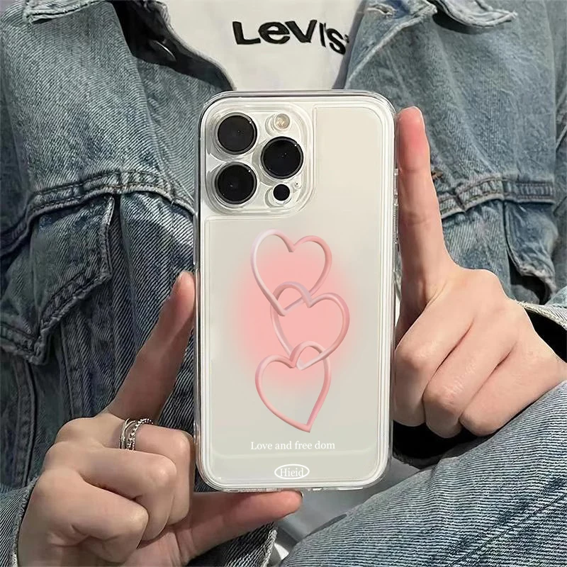 Hand-Painted Pink Heart Soft Phone Case For iPhone 17 16 15 Pro Max 14 13 12 11 XS 7 8 Plus 16E Air Transparent Bumper Cover