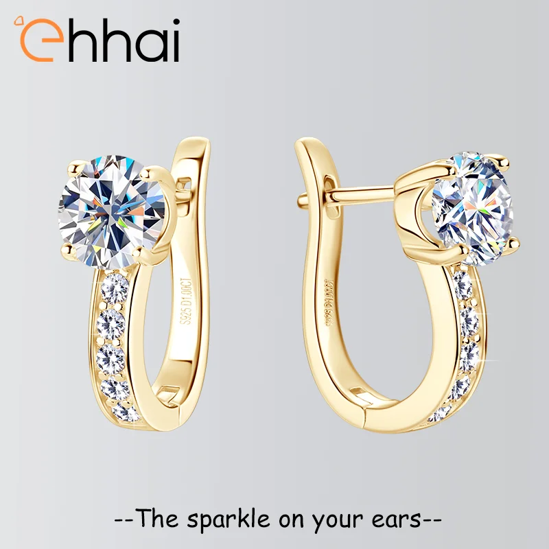 

Ehhai 1.0CT Round Moissanite Classic U-Shaped Hoop Earrings for Women 925 Sterling Silver Huggie Earring Jewelry Gift Pendientes