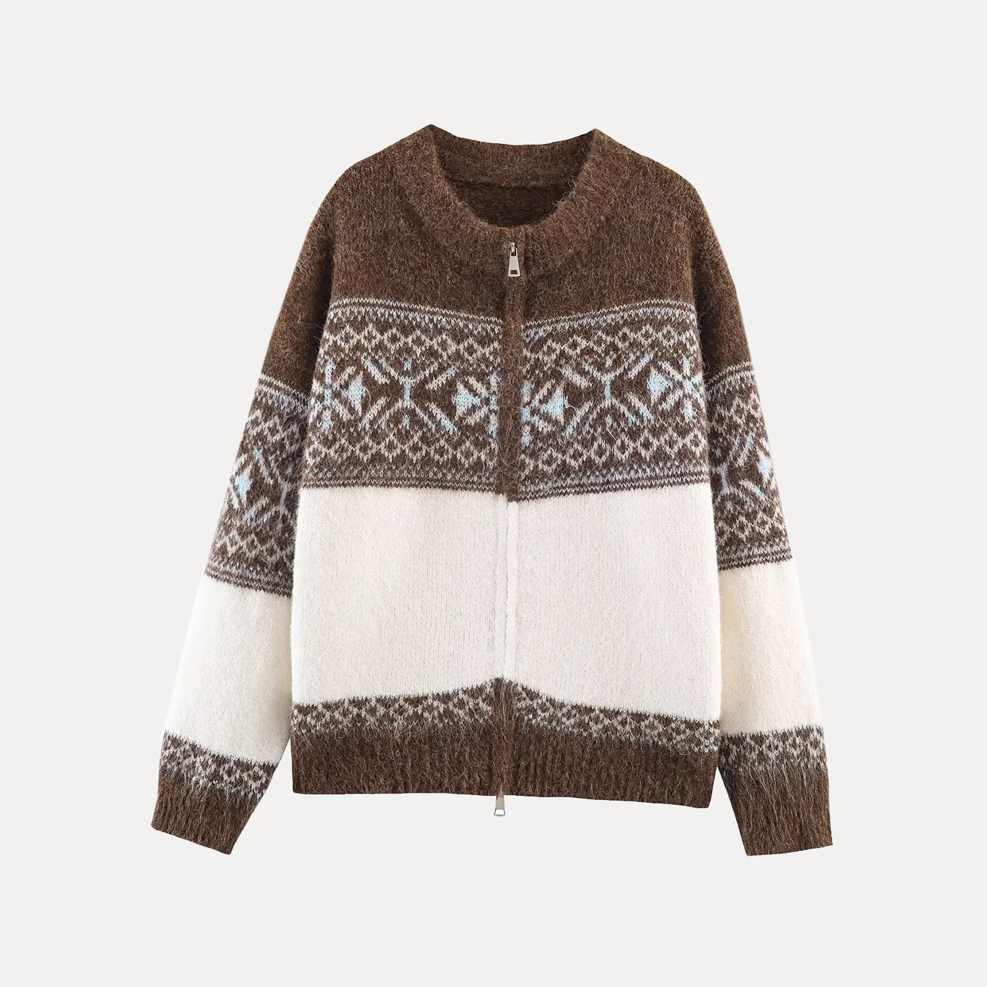 

Ele Simple Double Zipper Knitted Cardigan Women's Faion Personali Temperament Winter New Arrival Z Long Sve