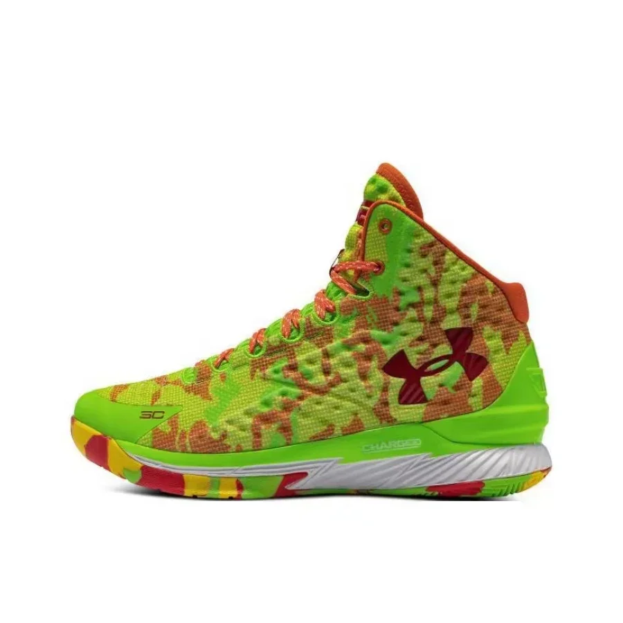 Under Armour Curry 1 Men's Red/Green High-Top Basketball Shoes – Niche High-End Style, Non-Slip & Durable Grip 3026196-300