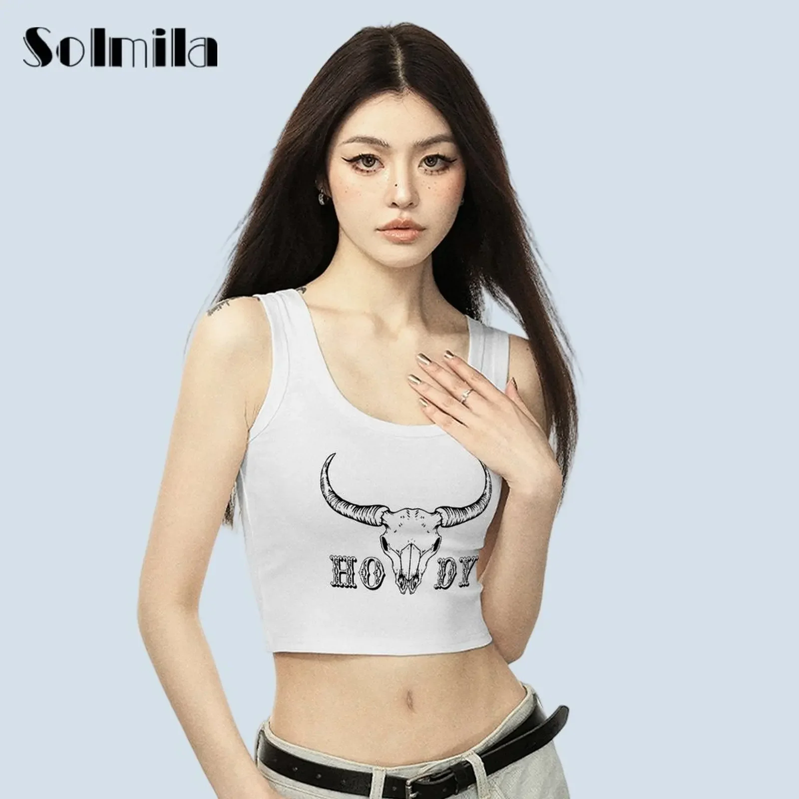 المرأة المألوف النمط الأساسي يمكن ارتداؤها كما الغرب الخارجي Howdy البقرة الجمجمة طباعة ضئيلة سترة الصيف امرأة الملابس س الرقبة تي شيرت #3