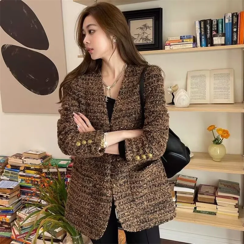 

Джинсовое пальто Xiaoxiangfeng, женское короткое пальто, новинка 2023, весна и осень, винтажный клетчатый топ в гонконгском стиле знаменитостей с изображением тысяч птиц