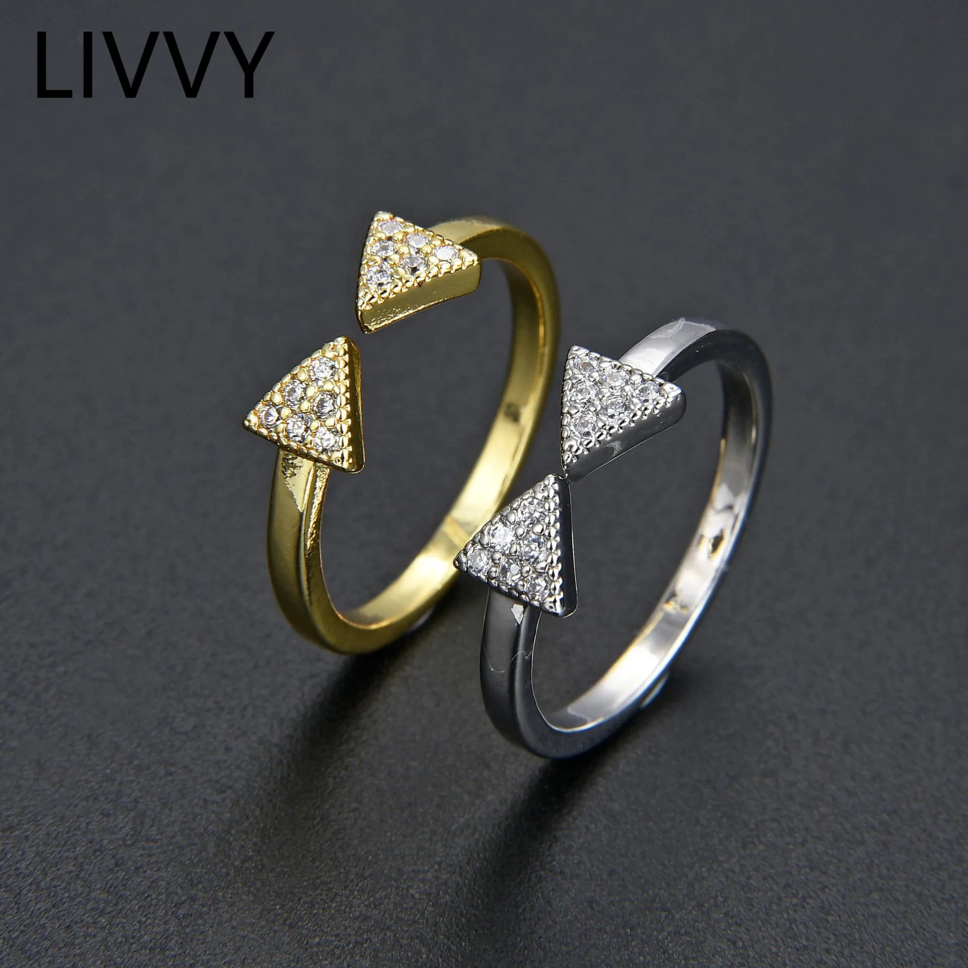 Серебряное кольцо LIVVY с двойной треугольной инкрустацией из циркония, регулируемое кольцо для женщин, Очаровательная бижутерия, подарок Вечерние