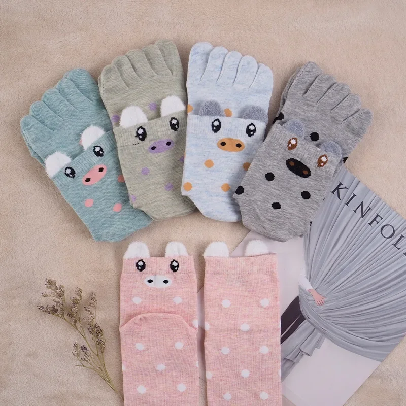 Cartoon Five Finger Socks Animation Adult Women Socks Lovely Female Split Toe Socks