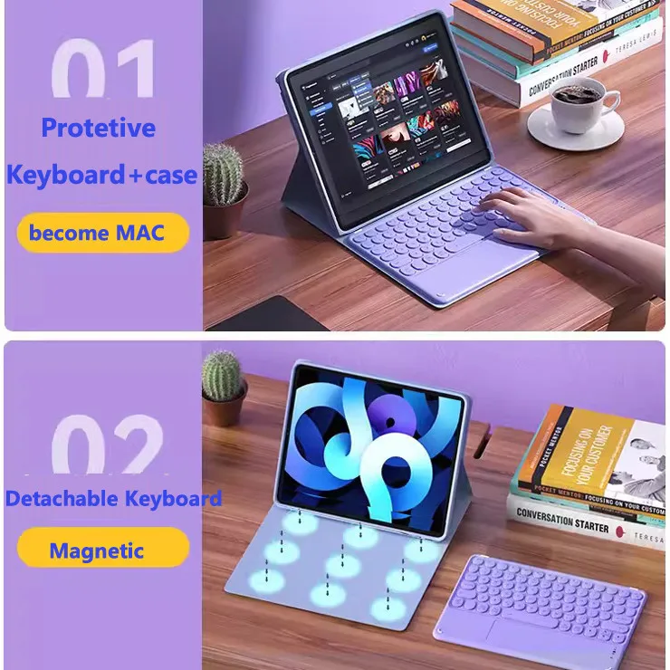 Keyboard with Case for Tecno Megapad 11 11.0-inch 2025 Folio Flip Stand Touchpad Keyboard Wireless Detachable Bluetooth Keyboard