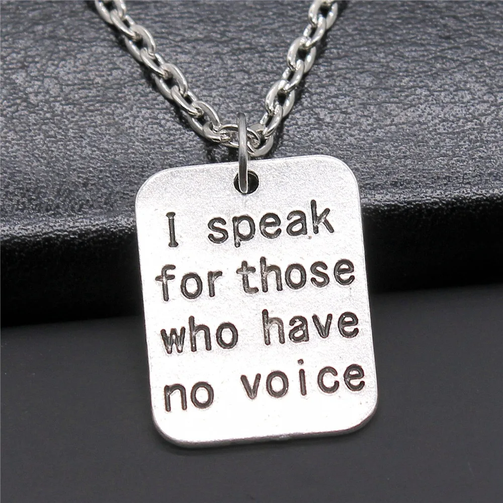 Antique Silver Color 18x22mm I Speak For Those Who Have No Voice Pendant Necklace For Women