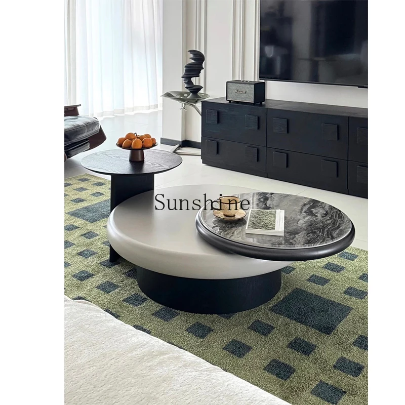 

Rotating coffee table small apartment living room household light luxury high-end circular rock slab