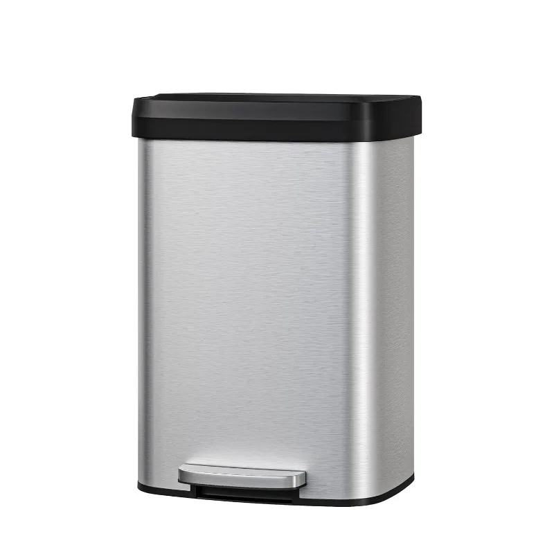 

13 Gallon / 50 L Stainless Steel Trash Can with Lid, Large Garbage Can for Kitchen, Rustproof Step-on Kitchen Metal Trash