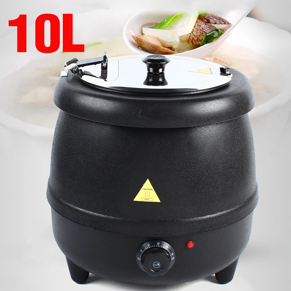 Bymaocar Black 10L Countertop Large Capacity Heating Pot Electric Boiling Pot W/ Spoon Mouth For Kitchens, Restaurants, Parties