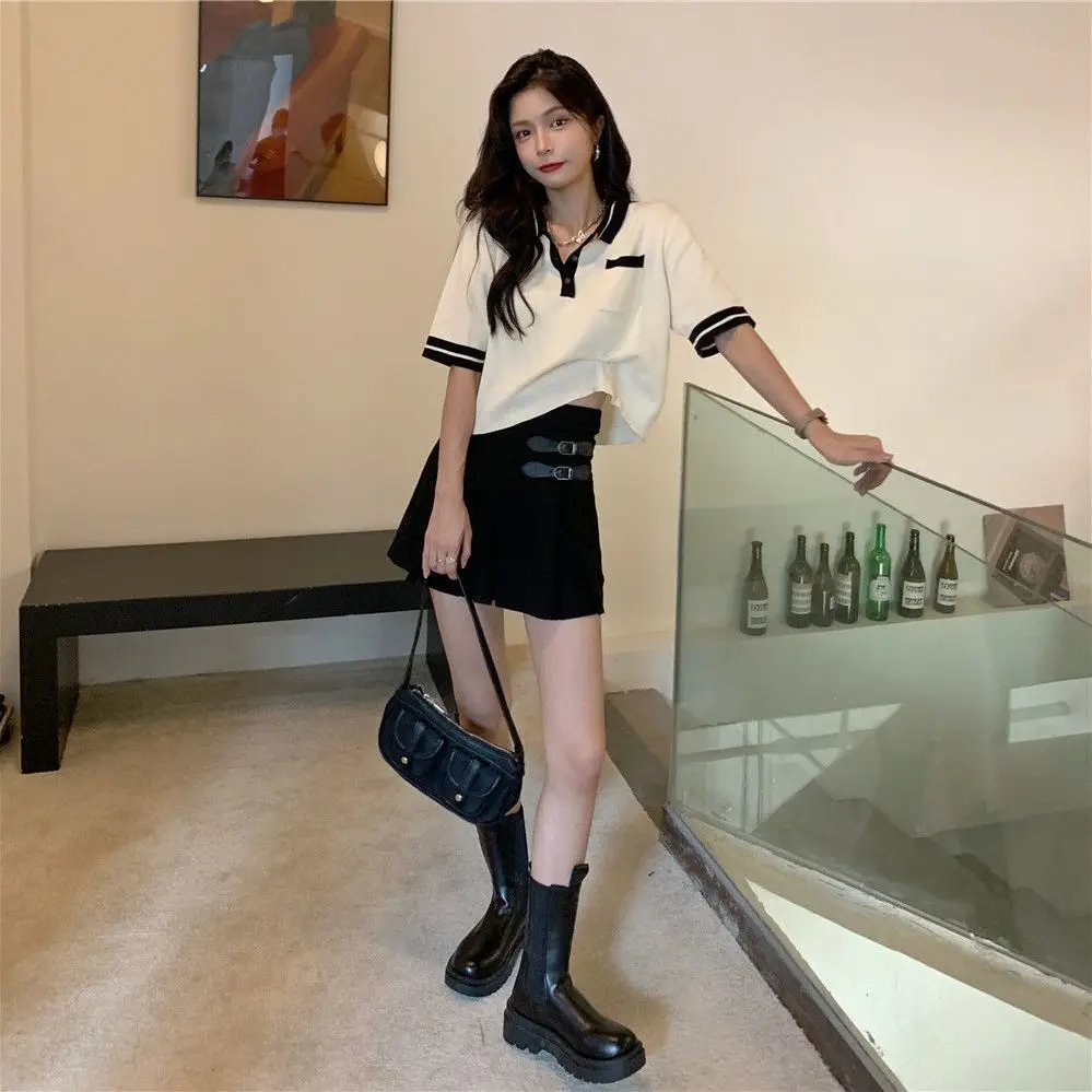 Knitted Short-sleeved T-shirt for Women's Spring Thin 2025 New Design Niche Short