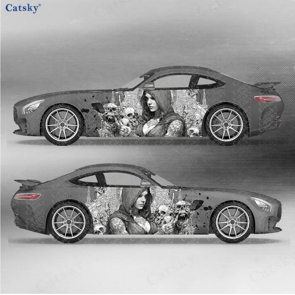 2pcs Dark Poisonous Woman and Skeleton Decals, Durable, Fade-Resistant, Easy To Install and Remove Car Vinyl Wraps