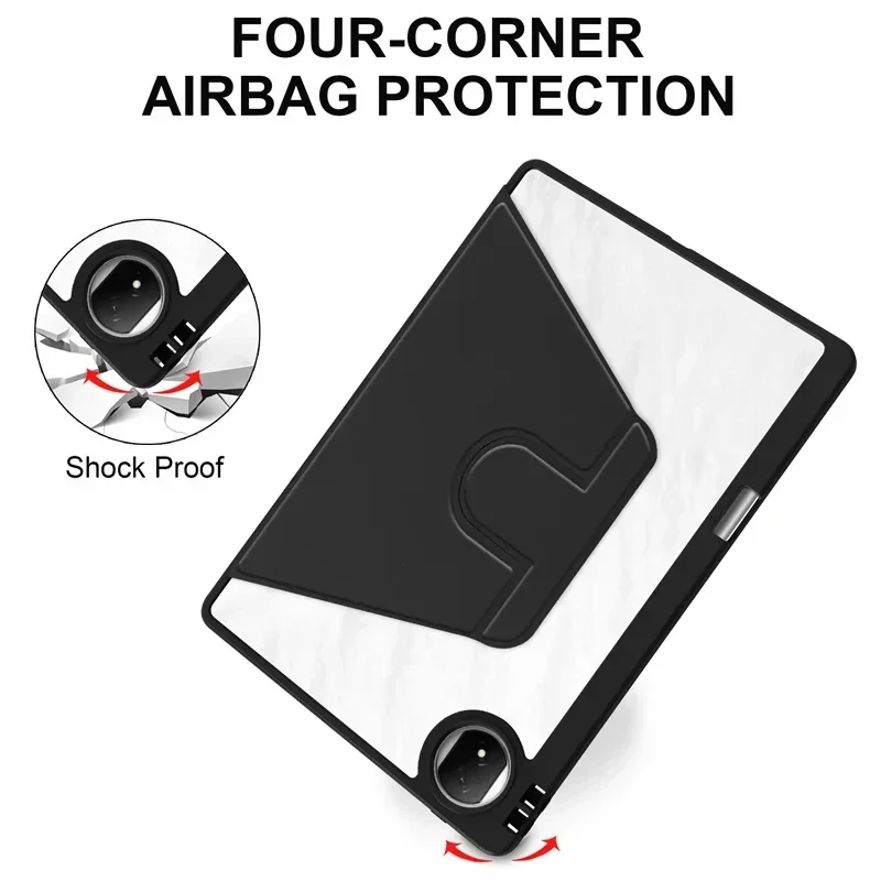 360 Rotate Flip Leather Tablet Case for Honor MagicPad2 12.3 2024 Transparent Acrylic Back Skin Feel PU Shockproof Protect Cover