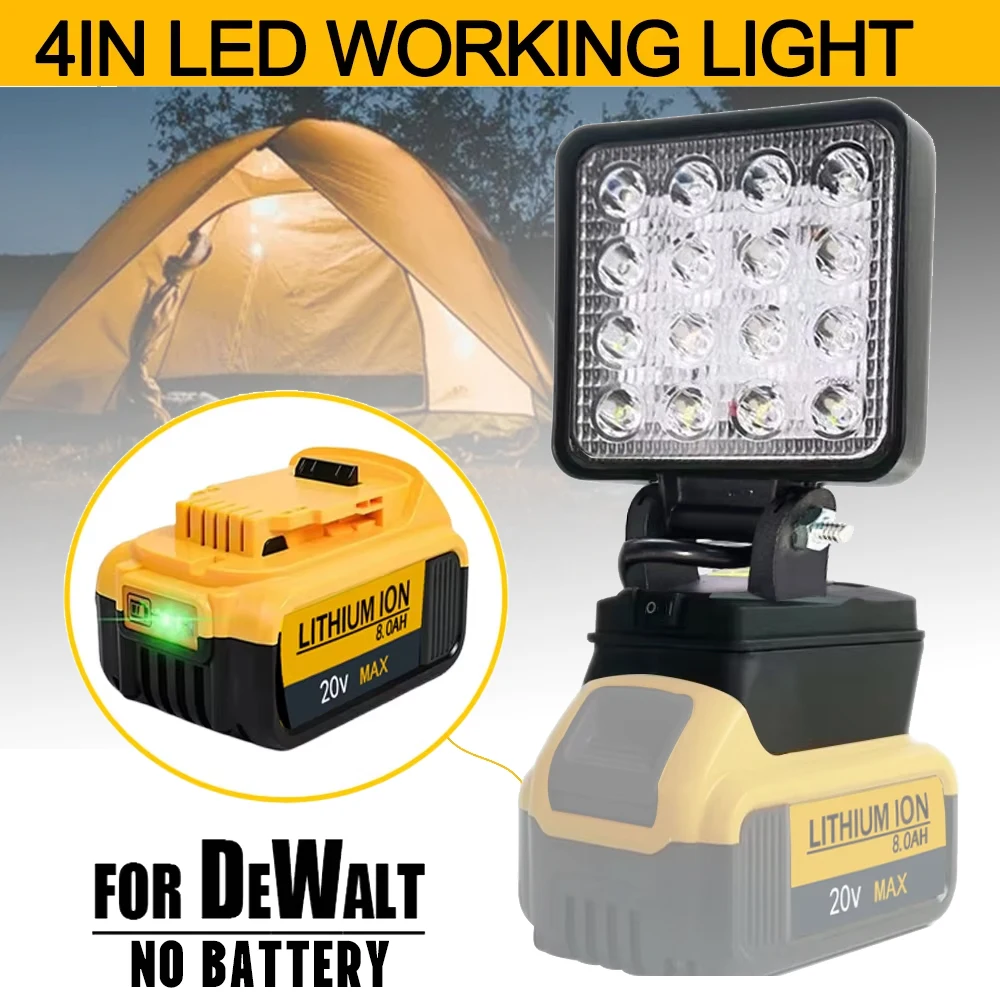 Portable LED Light for Dewalt 18V Battery Pin Cordless Handheld Spotlight Outdoor Work Fishing Emergency Tool No Battery