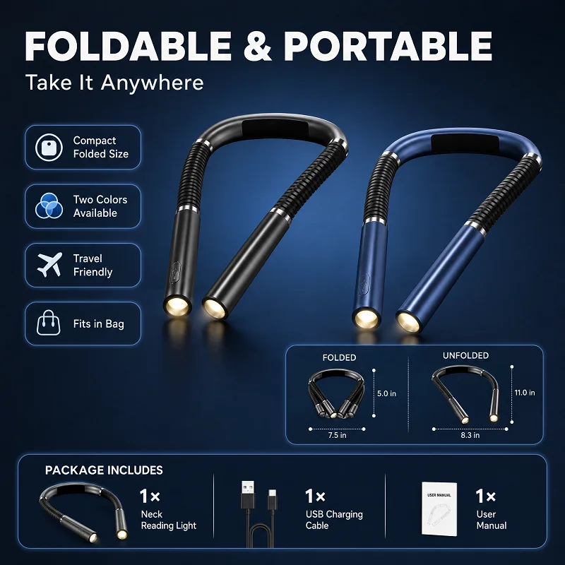 Hands Free Portable Neck Reading Light USB Rechargeable Bendable LED Book Lamp Soft Dimmable Light For Travel Airplane Crafting
