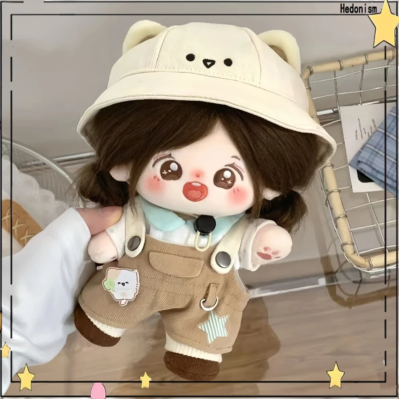 

Suitable for 20cm cotton doll clothing cute cat and pentagram pattern jumpsuit fashionable white top cartoon teddy bear hat set