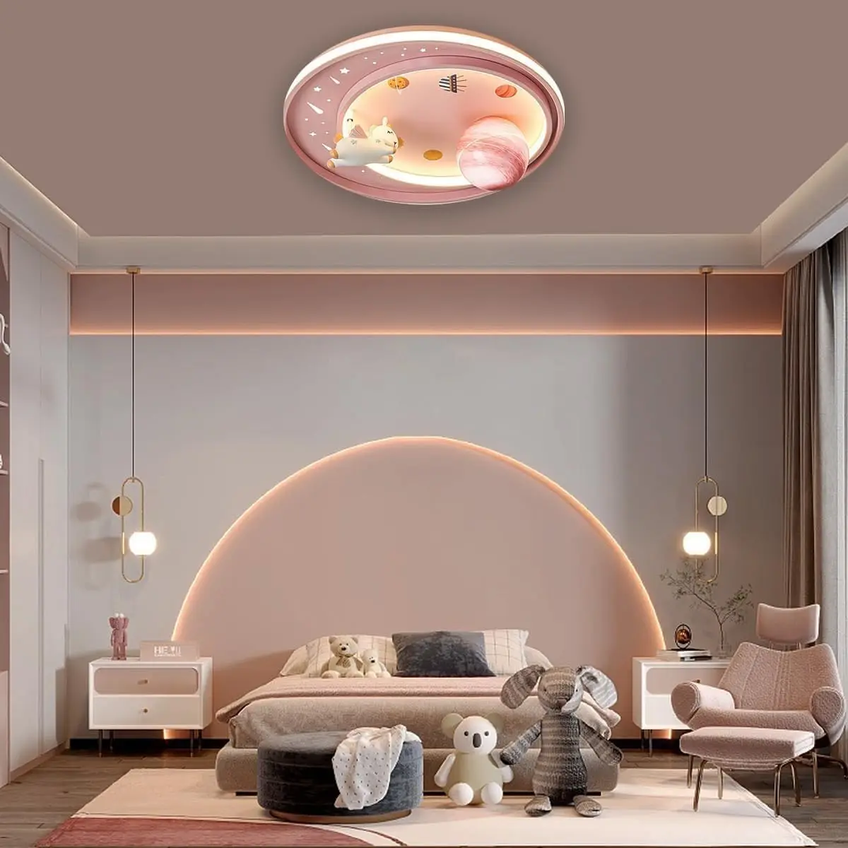 Dimmable LED Ceiling Light with Remote Control, Cartoon Unicorn Design for Kids Bedroom and Living Room