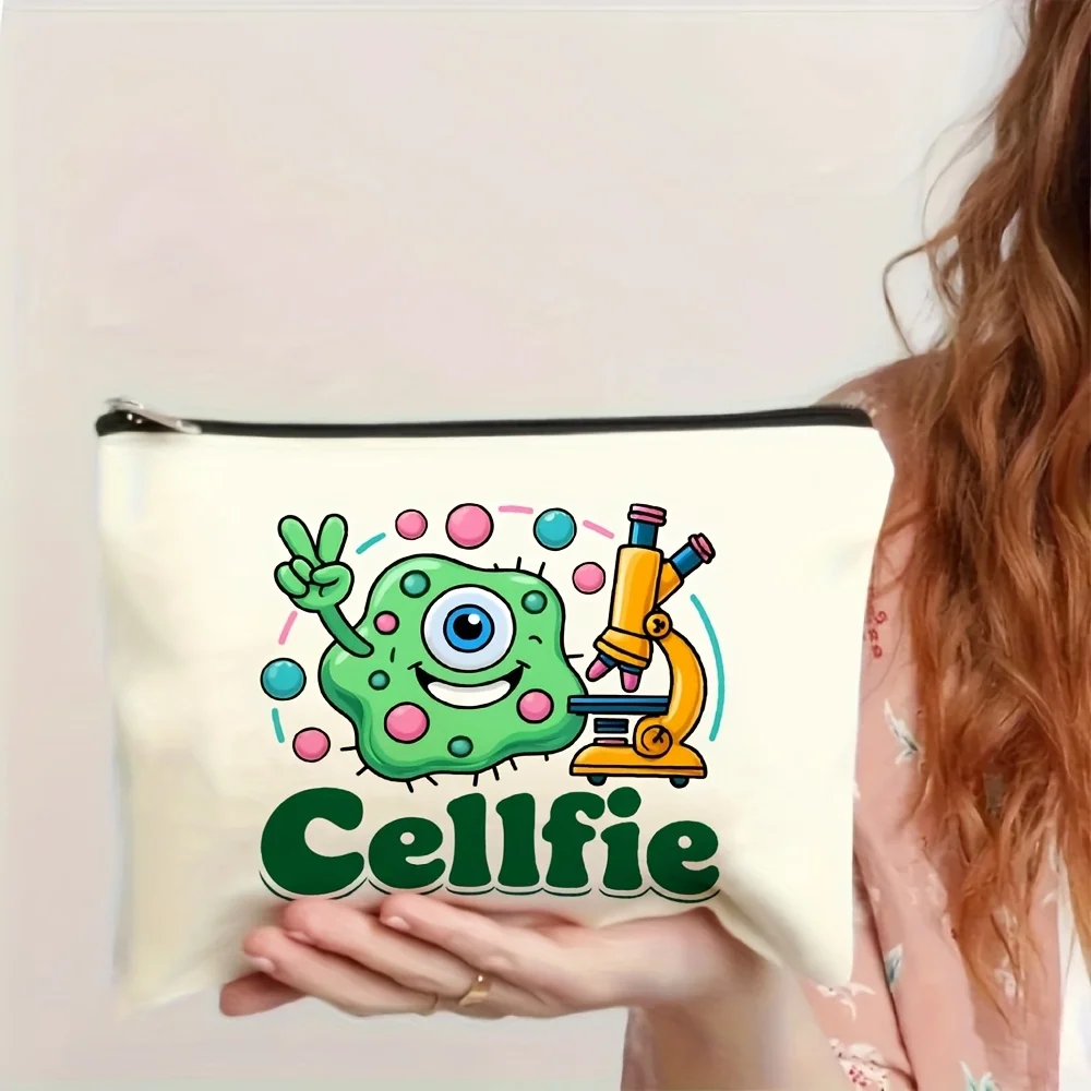 A Microscope and Cell Biology Printed Makeup Bag - multifunctional zipper pouch, jewelry storage bag, perfect travel zipper smal