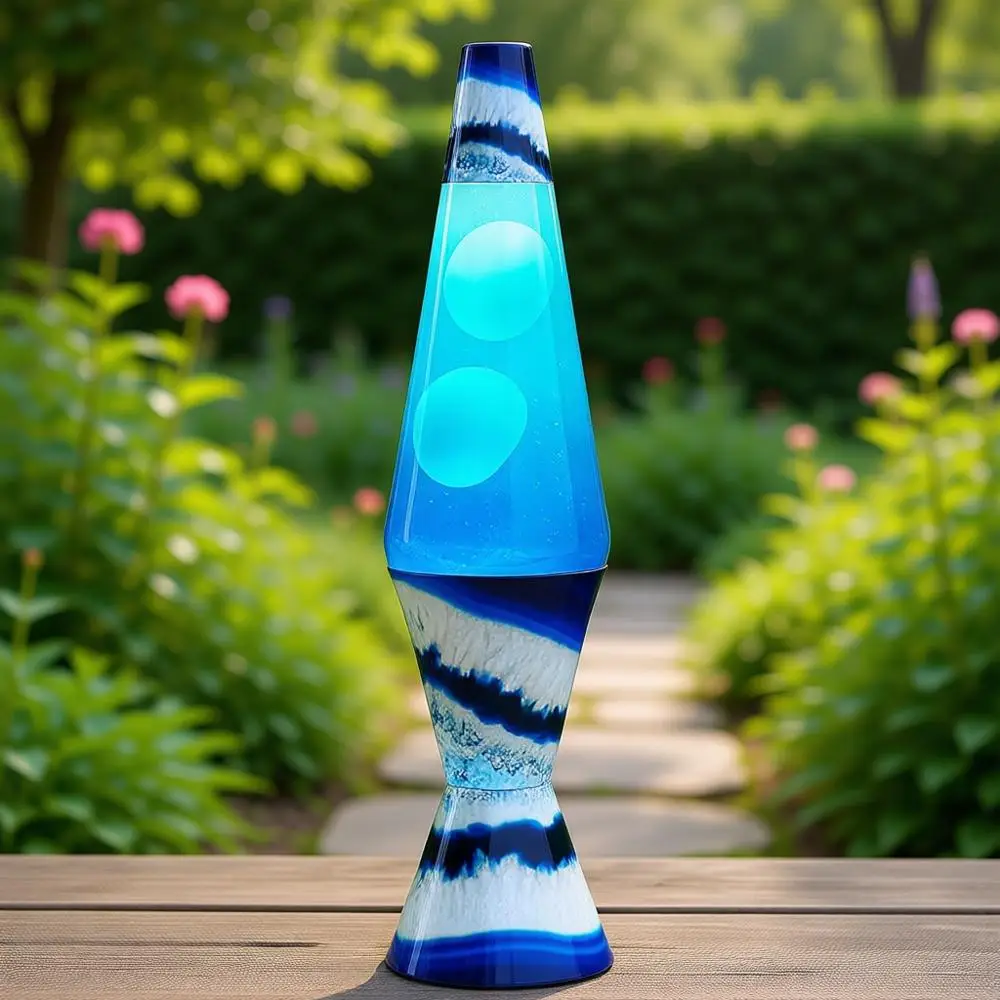 

17 Blue Agate Motion Lamp - White Wax, Clear Liquid, Printed Base, Hand Painted Globe