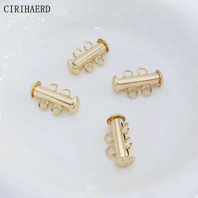 14K Gold-Plated Multi Row Tube Buckle Pearl Necklace Bracelet Connectors Pull-Out Fastener Clasps For Jewelry Making Accessories